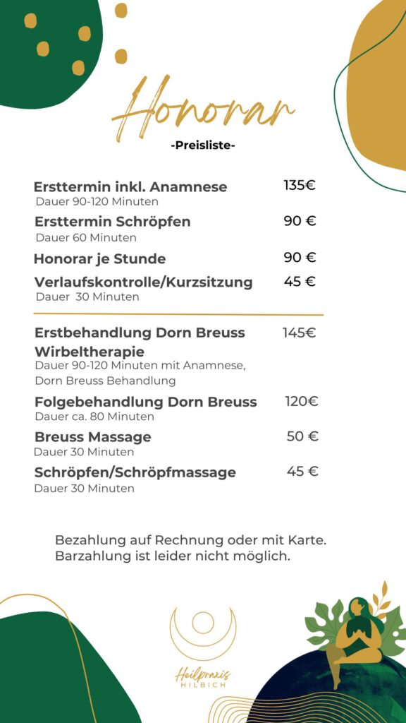 Preise Heilpraktiker Eva Hilbich Mannheim
